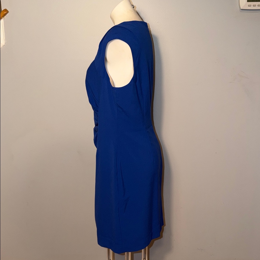 CALVIN KLEIN Ladies Cap Sleeve Ruched Sheath Dress. Royal Blue. Size 14. - Picture 7 of 10